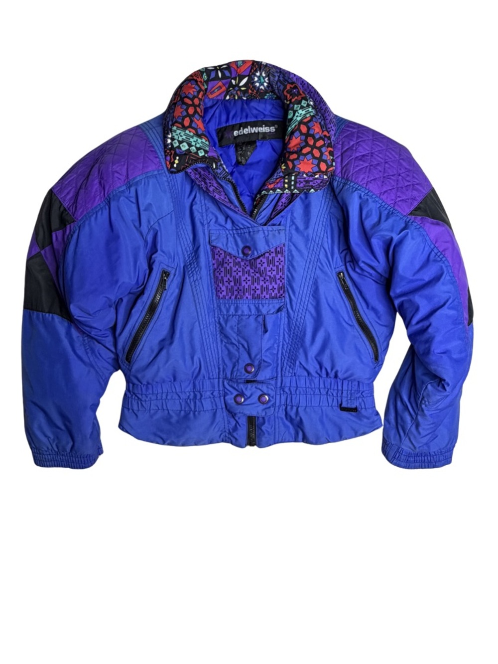 Vintage Edelweiss Ski Jacket Womens M Purple Blue Retro 80s 90s Cropped Puffer